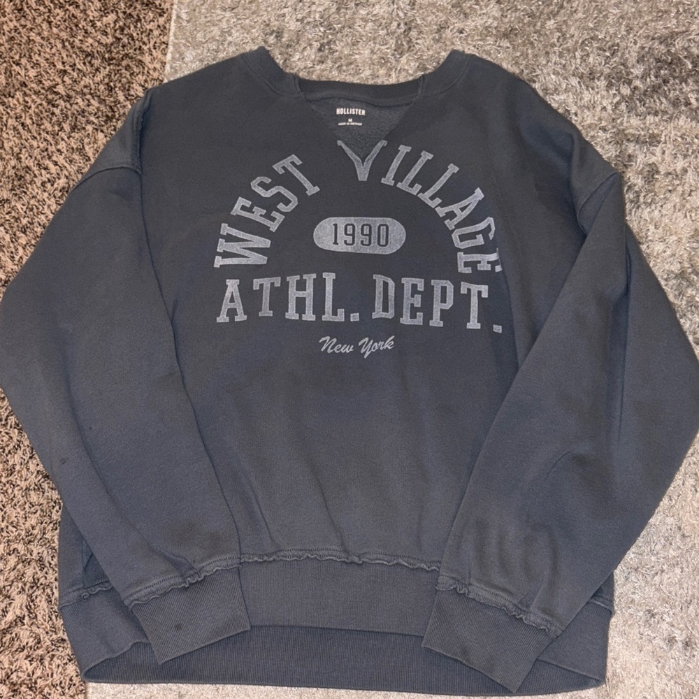 Hollister Light Gray/Green West Village V-neck Sweatshirt